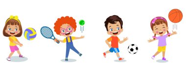 Mutlu çocuklar çeşitli sporlar yapıyor.