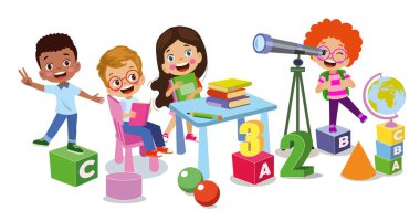 çizgi film caharecter mutlu çocuk çalışma ve öğrenme