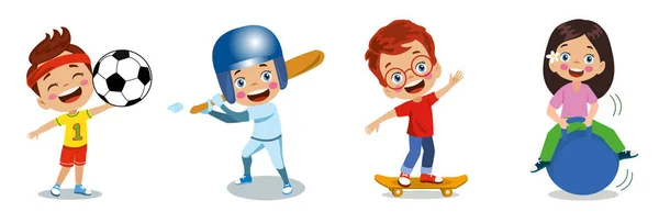 様々なスポーツをする幸せな子供たち — ストックベクタ