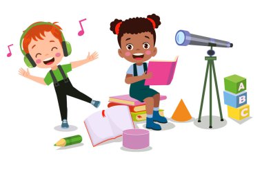 çizgi film caharecter mutlu çocuk çalışma ve öğrenme