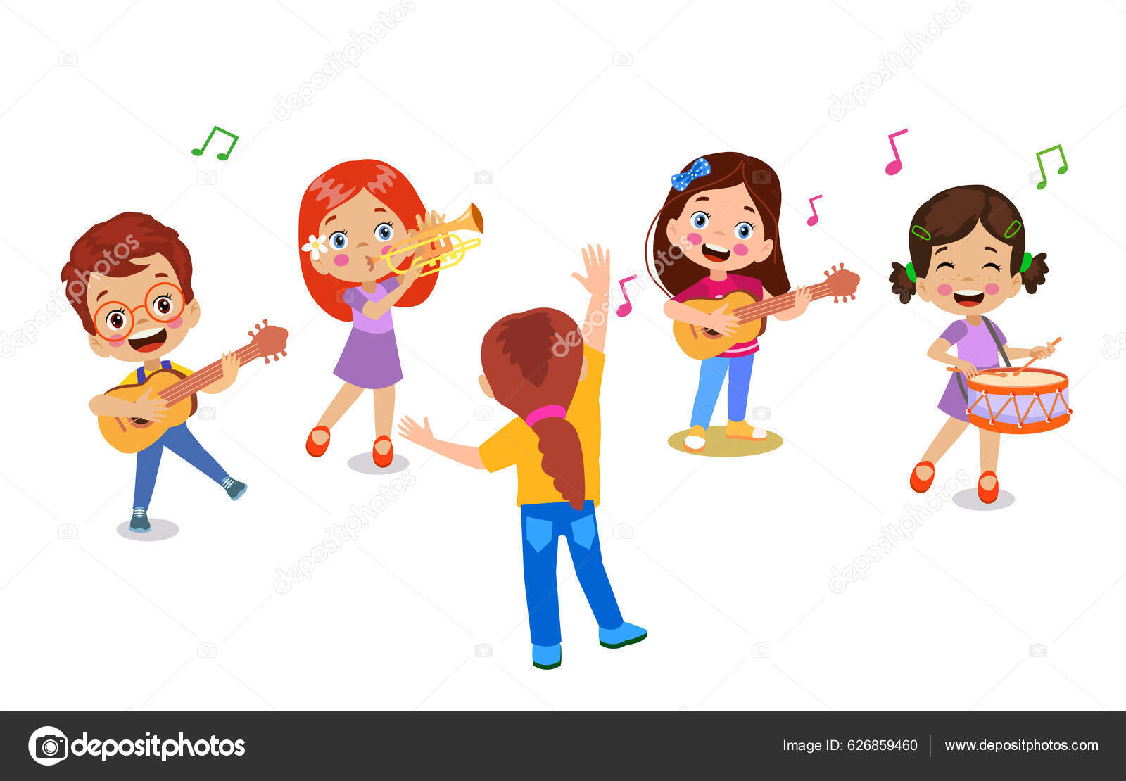 Happy Children Playing Instruments Singing Stock Vector by ...