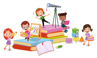 Abc bloklar, abc harfleri ile şirin çocukları vektör çizim
