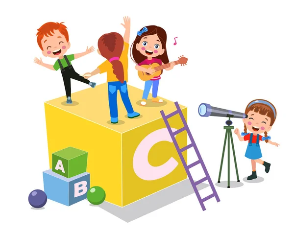 Εικονογράφηση Φορέας Χαριτωμένα Παιδιά Μπλοκ Abc Γράμματα Abc — Διανυσματικό Αρχείο