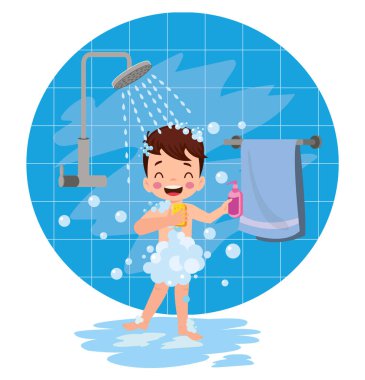 Küçük çocuk duş al ve vücudunu yıka.
