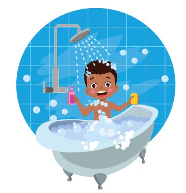 Küçük çocuk duş al ve vücudunu yıka.