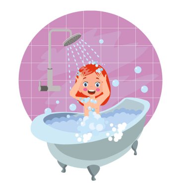 Küçük çocuk duş al ve vücudunu yıka.