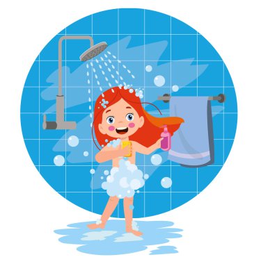 Küçük çocuk duş al ve vücudunu yıka.