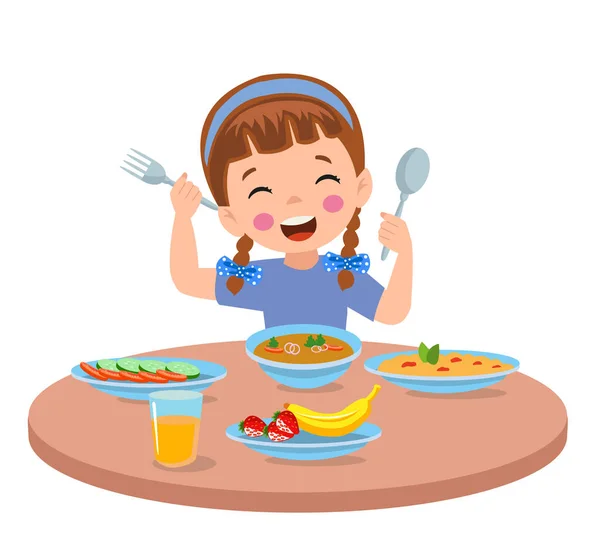 Söt Liten Pojke Äter Vid Middagsbordet — Stock vektor