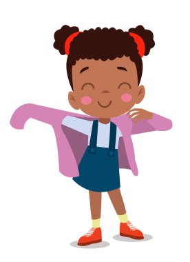 Kıyafet giyen sevimli küçük çocuk günlük aktivitelerini giyin.