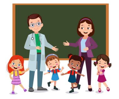 Doktor ve sevimli küçük öğrenciler.