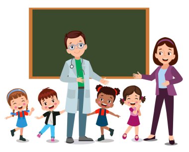 Doktor ve sevimli küçük öğrenciler.