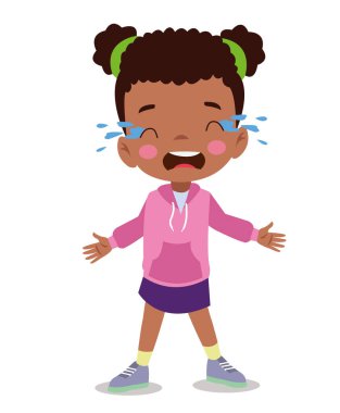 Gülümseyen, ağlayan mutlu yüz ifadesi olan küçük bir çocuğun vektör çizimi