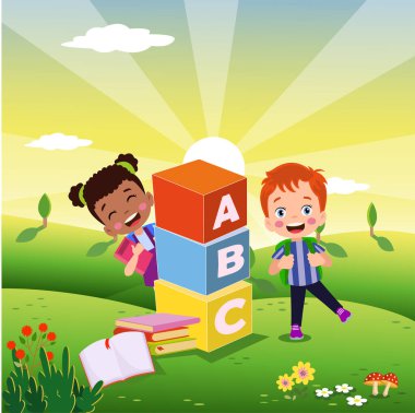 Abc bloklar, abc harfleri ile şirin çocukları vektör çizim