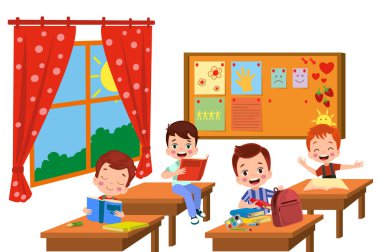 Okulda oyun oynayan sevimli öğrenciler.