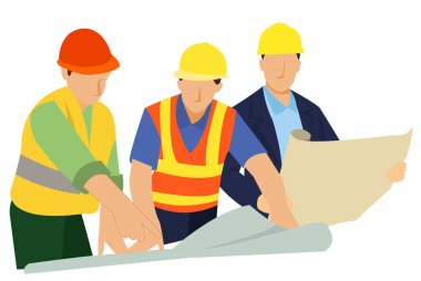 Zeki inşaat mühendisi dışarıda planlarla araştırma yapıyor ve bina kenarında çalışıyor. mühendislik ve mimari kavramı.