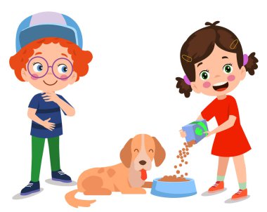 Mutlu küçük çocuk köpekle oynuyor.