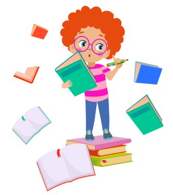 Kitapları olan sevimli küçük bir öğrenci.