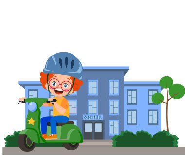 cartoon delivery boy riding a scooter