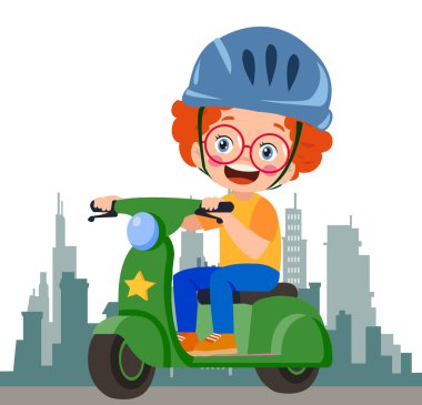 cartoon delivery boy riding a scooter