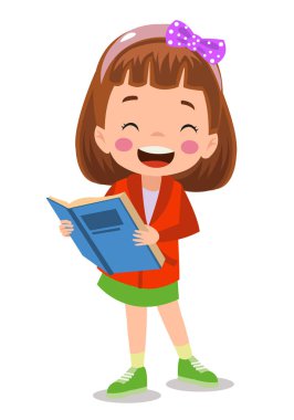 Küçük çocuk kitap illüstrasyonu okuyor.