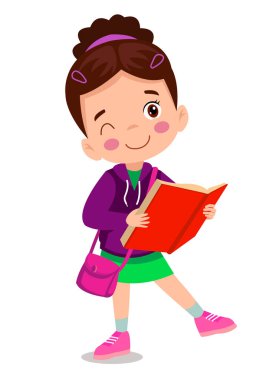 Küçük çocuk kitap illüstrasyonu okuyor.