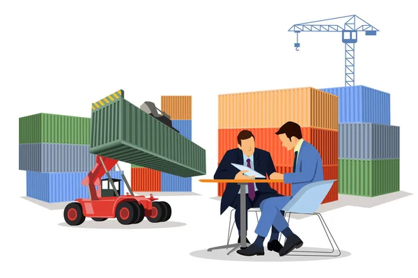 Logistics Shipping Container Truck Ship Port Business Container Cargo Ship — Vector de stock