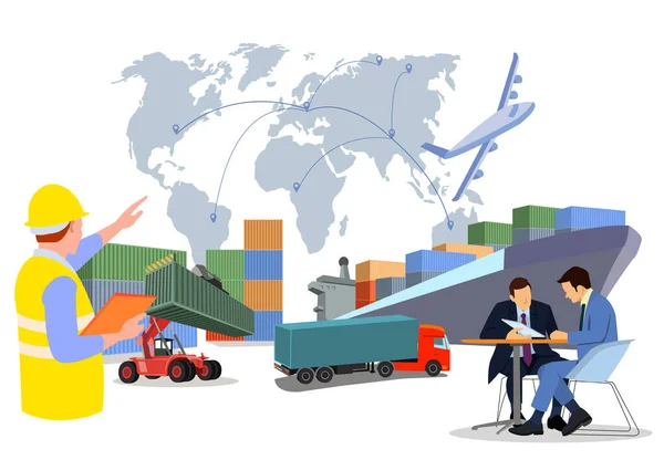 Logistica Spedizione Container Truck Porto Imprese Container Nave Carico Aereo — Vettoriale Stock