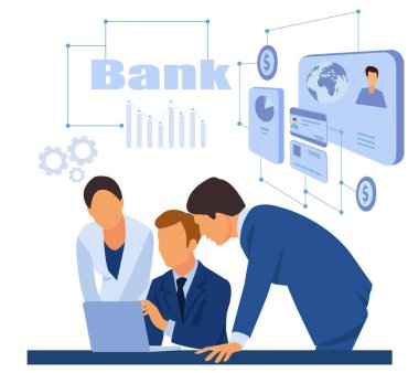 Ofisteki insanlar takım çalışması konsepti. İletişim ve beyin fırtınası. Renkli düz resimleme.