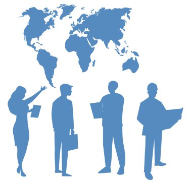 İş adamlarıyla arka planda dünya haritası