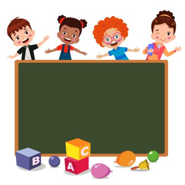 back to school classroom school board and cute kids
