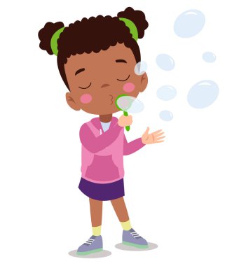 Cute little boy blowing bubbles vector Illustration