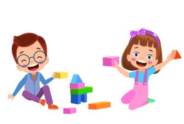 Yapı taşları ile oynayan çocuk vektör çizim