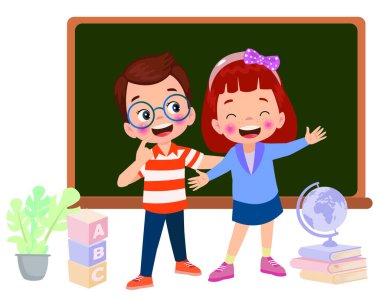 Bright school clipboard blank for your text with funny kids