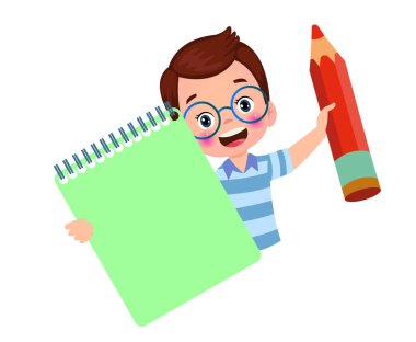 Elinde pankart tutan çocuklar. Boş afişi olan vektör oğlan ve kız, illüstrasyon karikatürü okul çocuğu ve yazı tahtası