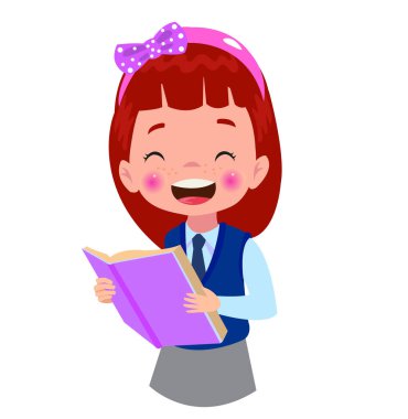 cute student boy in school uniform reading a book