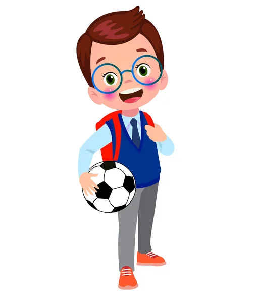 Cute Boy School Uniform Soccer Ball — Stockový vektor