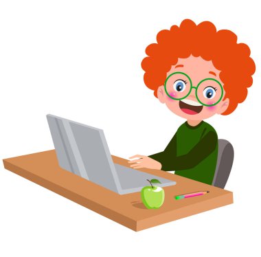 cute little boy working at the computer