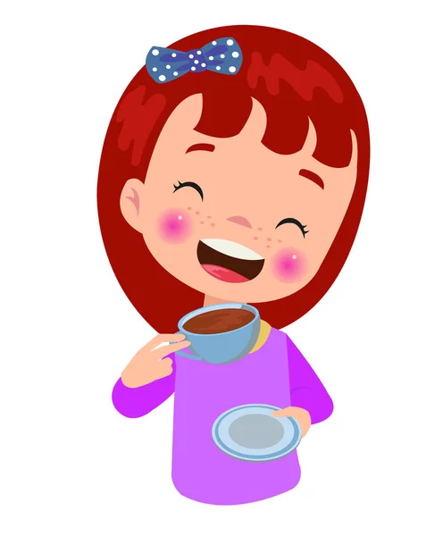 A girl with a cup of coffee and a bow on her head is holding a cup of coffee.