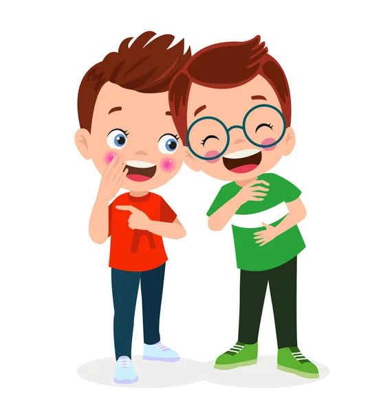 stock vector cute little boy whisper secret to friend