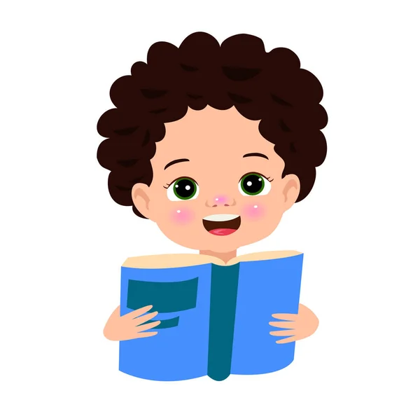 Ein Junge Mit Einem Buch Der Hand Liest Ein Buch — Stockvektor
