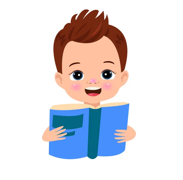 Rapaz Com Livro Nas Mãos Está Ler Livro — Vetor de Stock