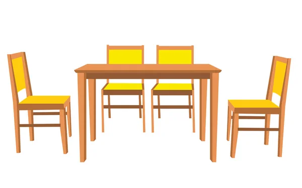 一套椅子和一张有四张椅子的桌子 — 图库矢量图片
