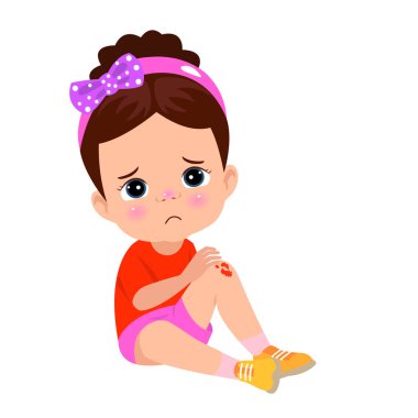 Üzgün diz kanaması olan çocuk düşüyor.