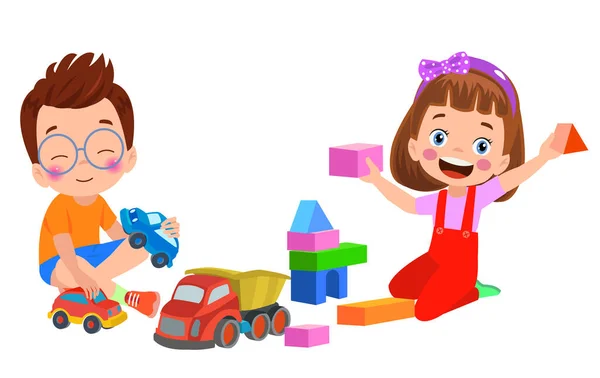 Dwie Dziewczyny Bawiące Się Zabawkami Białym Tle — Wektor stockowy