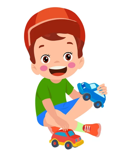 Junge Spielt Mit Einem Spielzeugauto — Stockvektor