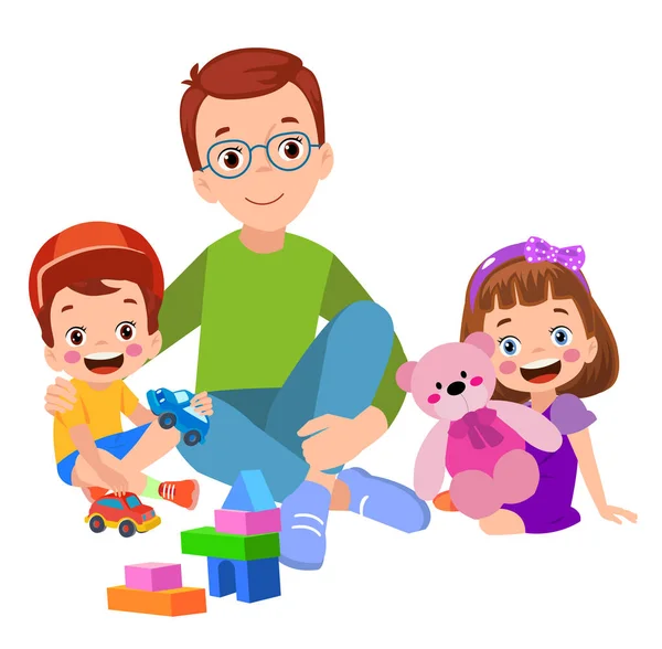 おもちゃや少年少女と遊ぶ家族 — ストックベクタ
