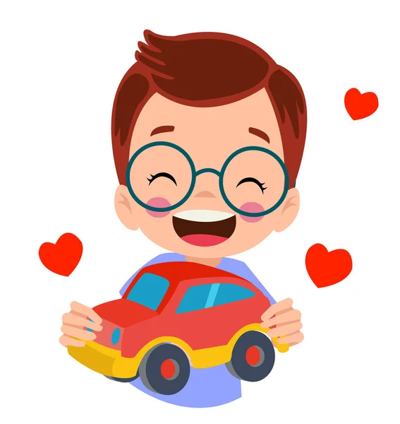 Junge Mit Rotem Auto Und Herzen Auf Der Brust — Stockvektor