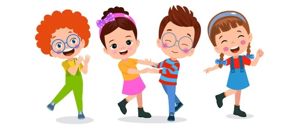 Tecknad Serie Barn Som Håller Händer Och Dansar — Stock vektor
