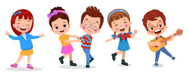 Een Groep Kinderen Die Dansen Lachen — Stockvector
