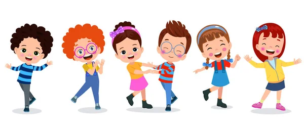 Μια Ομάδα Παιδιών Που Χορεύουν Και Γελάνε — Διανυσματικό Αρχείο